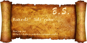 Bakró Sándor névjegykártya