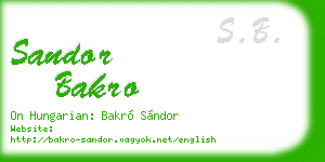 sandor bakro business card